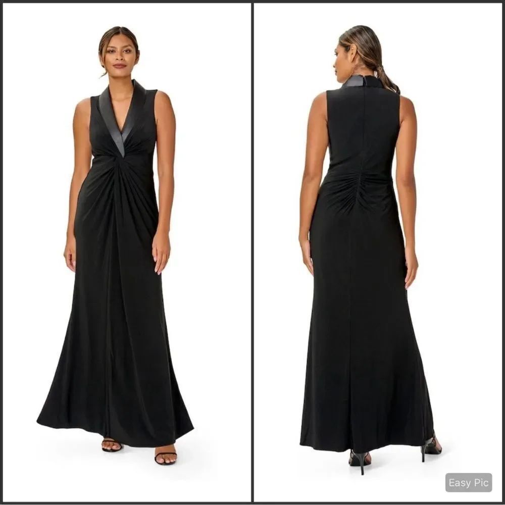 NWT Adrianna Papell Sleeveless Jersey Tuxedo Gown Dress